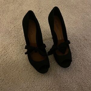 ALDO Black Peep-Toe Heels with Bow